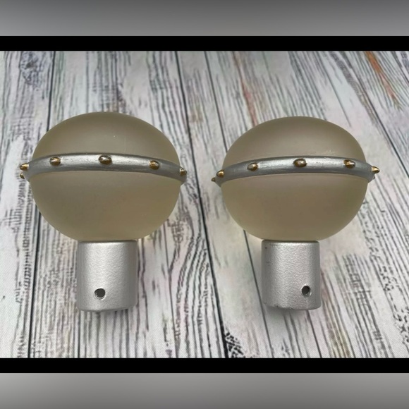 Vintage RARE Ikea Frosted Glass Round Orbit Globe Silver Curtain Rod Finials - Picture 7 of 11